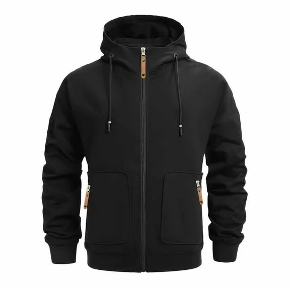 ZHOUCHANKIDS Autumn and Winter Men's Solid Color Zipper Sweatshirt Padded Hoodie Black Small