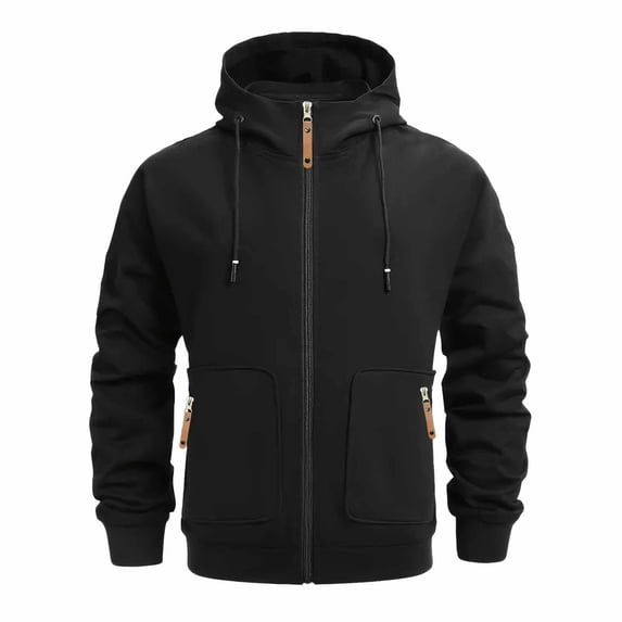 ZHOUCHANKIDS Autumn and Winter Men's Solid Color Zipper Sweatshirt Padded Hoodie Black X-Large