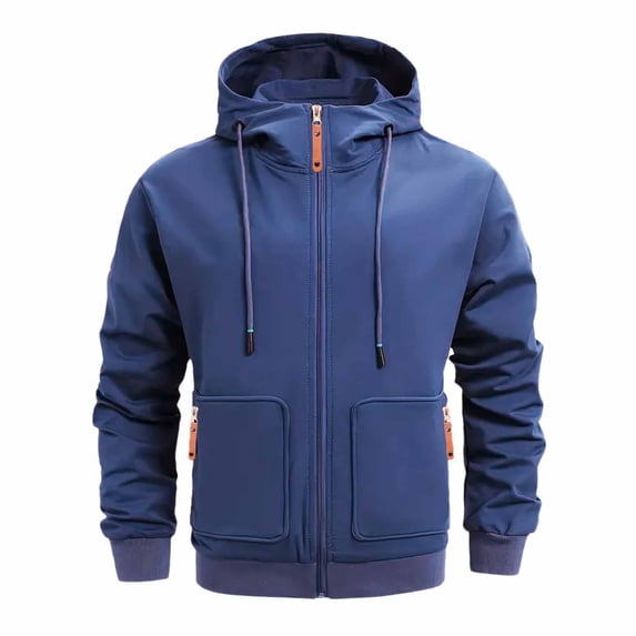 ZHOUCHANKIDS Autumn and Winter Men's Solid Color Zipper Sweatshirt Padded Hoodie Navy XXL