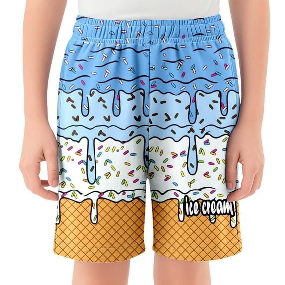 ZHOUCHANKIDS Boys Athletic Shorts Basketball Shorts Melting Ice Cream Teens Hiking Gym Shorts with Pocket for Outdoor Activity Blue 7-8 Years