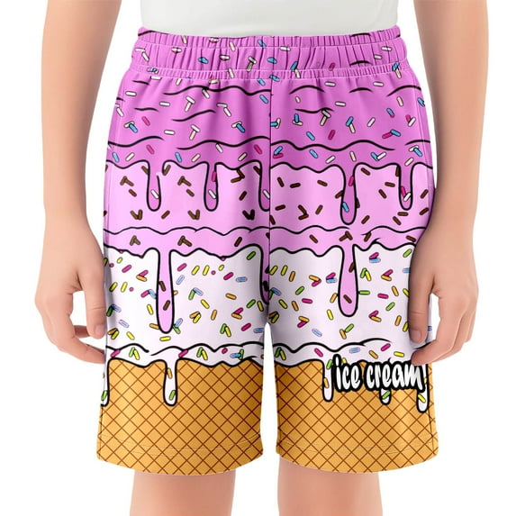 ZHOUCHANKIDS Boys Athletic Shorts Basketball Shorts Melting Ice Cream Teens Hiking Gym Shorts with Pocket for Outdoor Activity Hot Pink 7-8 Years