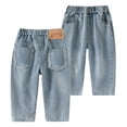 thumbnail image 1 of ZHOUCHANKIDS Boys Baggy Jeans Chino Trousers Stretch Denim Pants for Kids Comfortable Casual Loose Fit Jeans with Elastic Waist for Outdoor School Daily Wear (Light Blue-8, 4-5 Years), 1 of 4