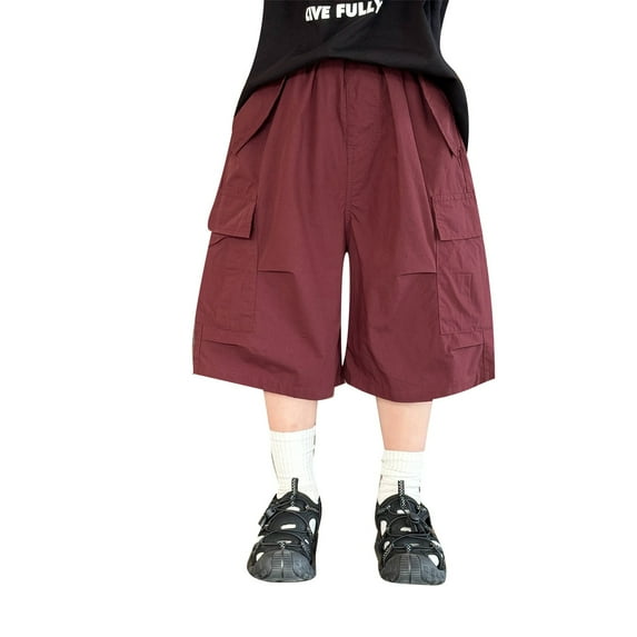 ZHOUCHANKIDS Boys Cargo Shorts 2025 Wide Leg Summer Jorts Baggy Elastic Waistband Comfortable Loose Fit Casual Work Shorts Streetwear with Pockets for Children (Red, 1-2 Years)