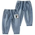thumbnail image 1 of ZHOUCHANKIDS Boys Stretch Denim Pants for Kids Comfortable Casual Loose Fit Jeans with Elastic Waist for Outdoor School Daily Wear (Blue-4, 7-8 Years), 1 of 4