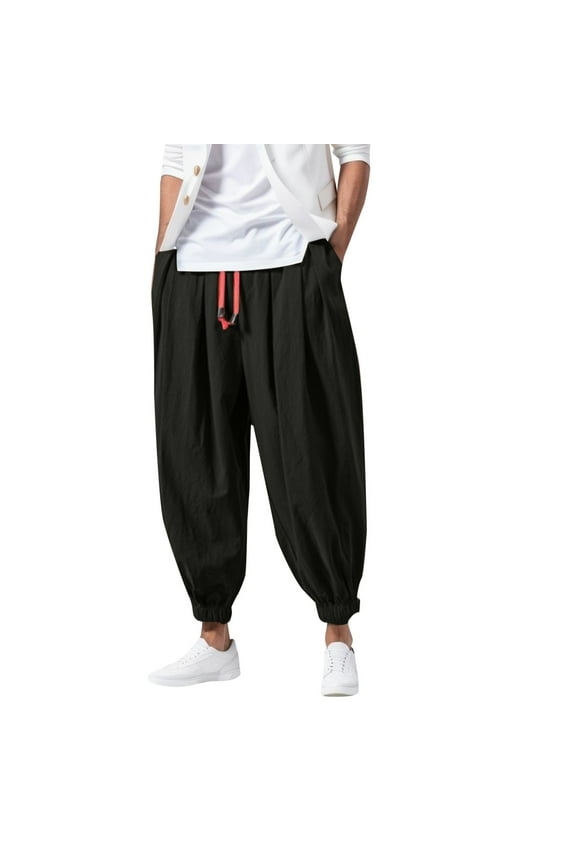 Cargo Pants for Men Baggy Harem Pant Hippie Beach Yoga Casual Drop Crotch Trouser Black L