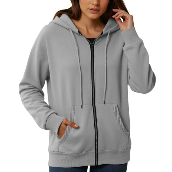 ZHOUCHANKIDS Drawstring Hood Women's Hoodie Women's Hoodies & Sweatshirts Fashionable Casual Pocket Zipper Long Sleeved Hooded Solid Color Sweatshirt for Light Gray XL
