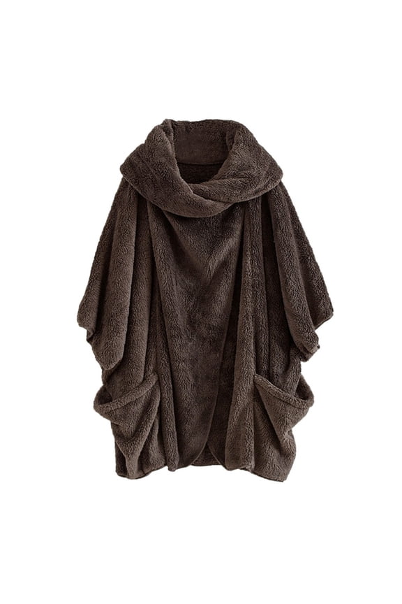 Elegant Women's Reversible Outerwear with Unique Wing Design Detailing for Full Figure Fashion Comfort Coffee M