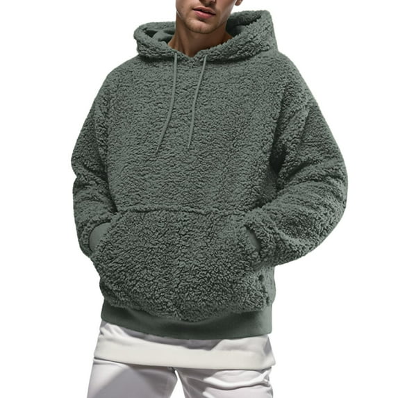 ZHOUCHANKIDS European Style Men's Winter Hooded Sweatshirt Soft Warm Pullover Comfortable Casual Streetwear Outerwear For Cold Weather Green S