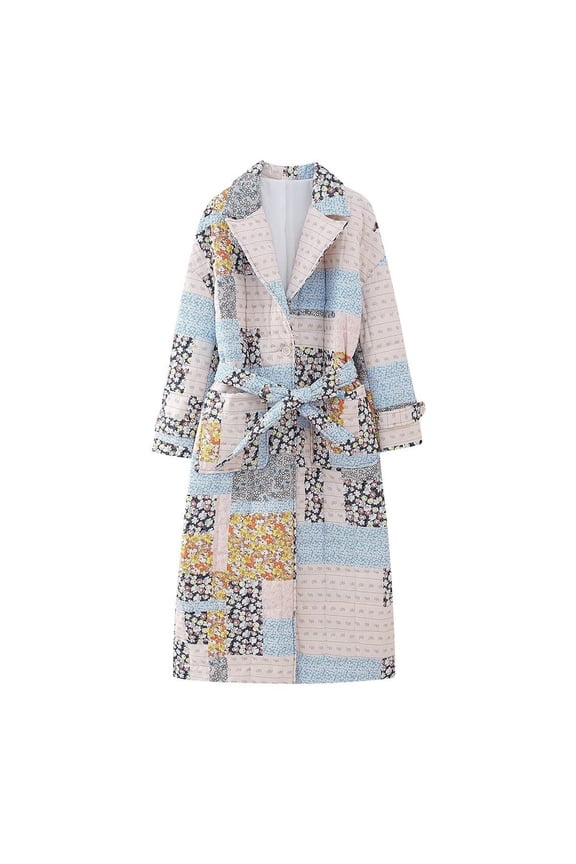 European Style Winter Printed Quilted Long Coat For Women Large Size Outerwear With Elegant Design White XL