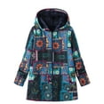 thumbnail image 1 of ZHOUCHANKIDS Fleece Jackets for Women Vintage Ethnic Style Sherpa Lined Coats Winter Warm Button Up Patchwork Hooded Jacket Blue XXL, 1 of 6