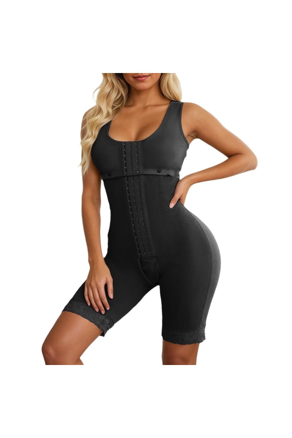 Full Body Seamless Shapewear Bodysuit with Built-In Bra Steel Bones Wide Strains for Lift and Smooth Black M