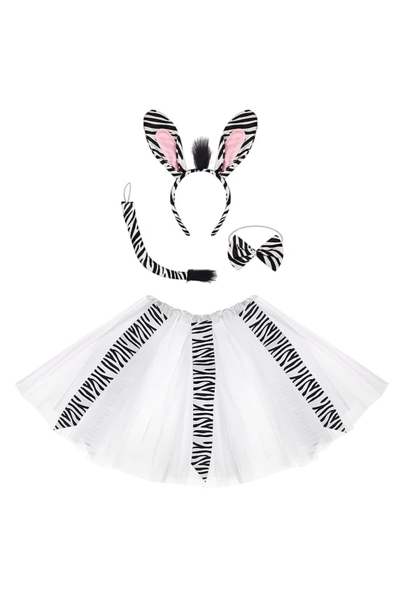 Girls Carnival Dance Set with Ballet Skirt Hair Bow and Tail Accessories for Party Performance White 3-12 Years