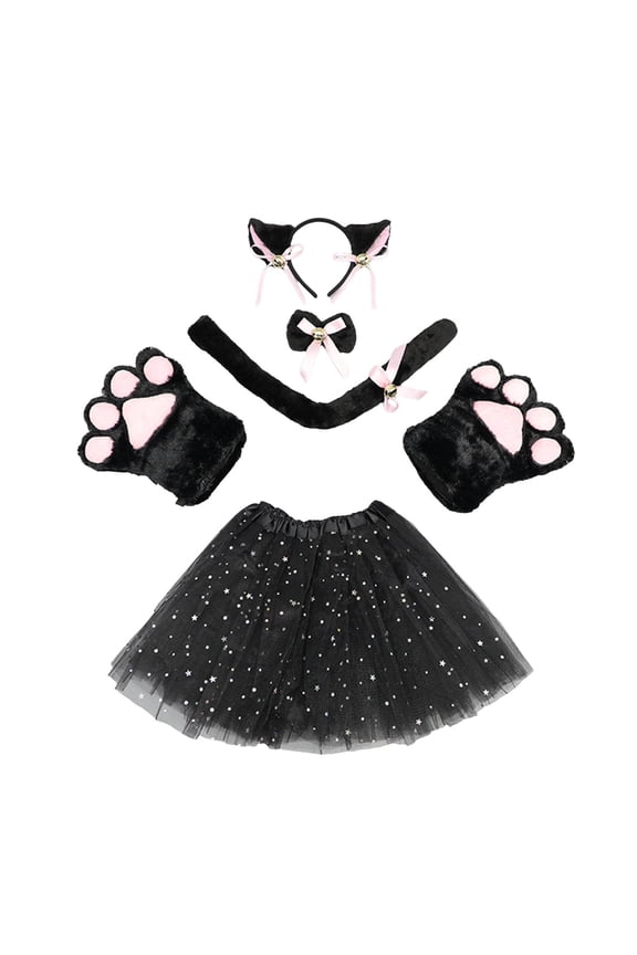 Girls Carnival Dance Set with Cartoon Skirt Ballet Tutu and Matching Hairband for Party Performance Black 3-8 Years