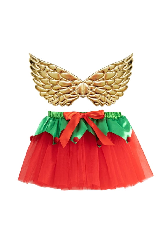 Girls Christmas Ballet Dance Party Skirt With Detachable Fairy Outfit Red 6-8 Years