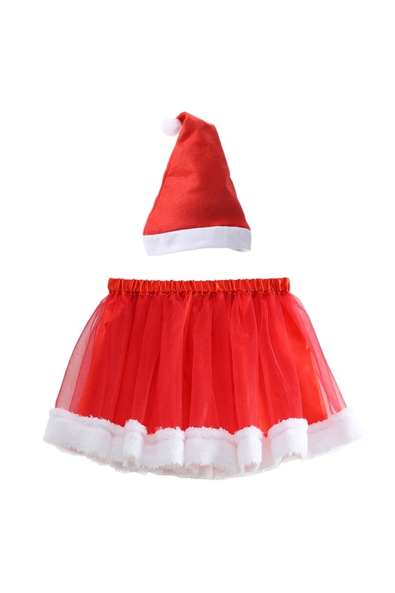 Girls Christmas Ballet Tutu Skirt and Hat Set for Holiday Dance Party Outfit Red 4-6 Years