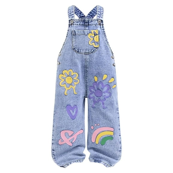 ZHOUCHANKIDS Girls Denim Overalls Slim Fit Stretch Jeans for Teenage Girls Casual Jumpsuit Pants Comfortable Playwear for Kids 5-6 Years