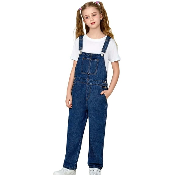 ZHOUCHANKIDS Girls Denim Overalls Slim Fit Stretch Jeans for Teenage Girls Casual Jumpsuit Pants Comfortable Playwear for Kids 9-10 Years