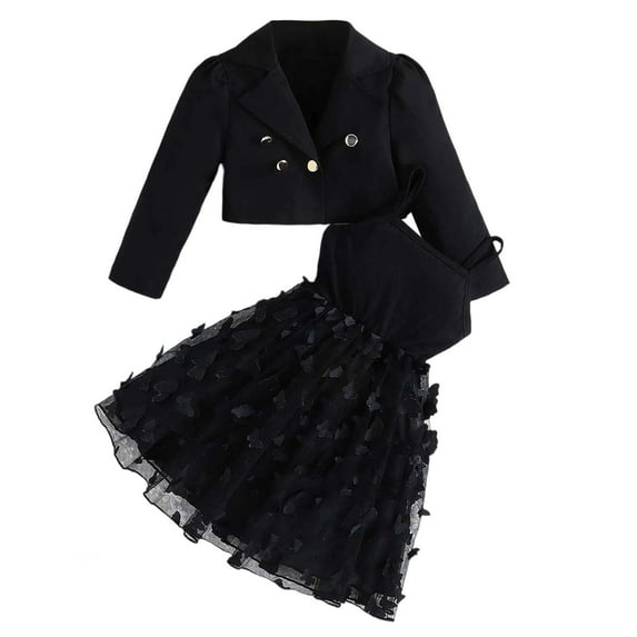 ZHOUCHANKIDS Girls Outfits 2 Piece Set Fashion Solid Color Coat Top with Dress for Toddler Girls Casual School Party Wear Autumn Winter Outfit (Black, 2-3 Years)