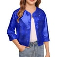 thumbnail image 1 of ZHOUCHANKIDS Girls Sequin Jacket Open Front Sparkly Cardigan Dress Coat Cropped Sweater Bolero Shrugs for Princess Dance Dresses Blue 9-10 Years, 1 of 4