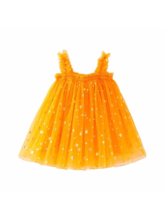 Girls Tulle Tutu Dress Birthday Party Tulle Dresses Birthday Party Tulle Polka Dot Dresses Orange 18-24 Months
