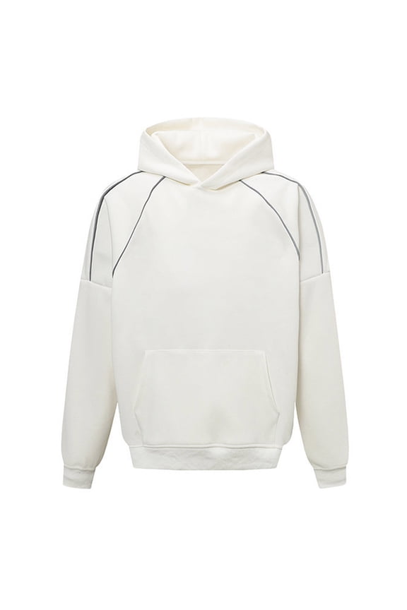 Heavyweight Structural Streetwear Hoodie Reflective Glow Dark Pullover Adjustable Drawstring Winter Autumn Casual Jacket White XXL