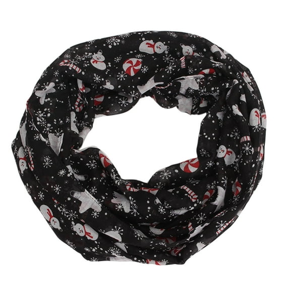 ZHOUCHANKIDS Holiday Christmas Pattern Print Women's Infinity Scarf Lightweight Black S