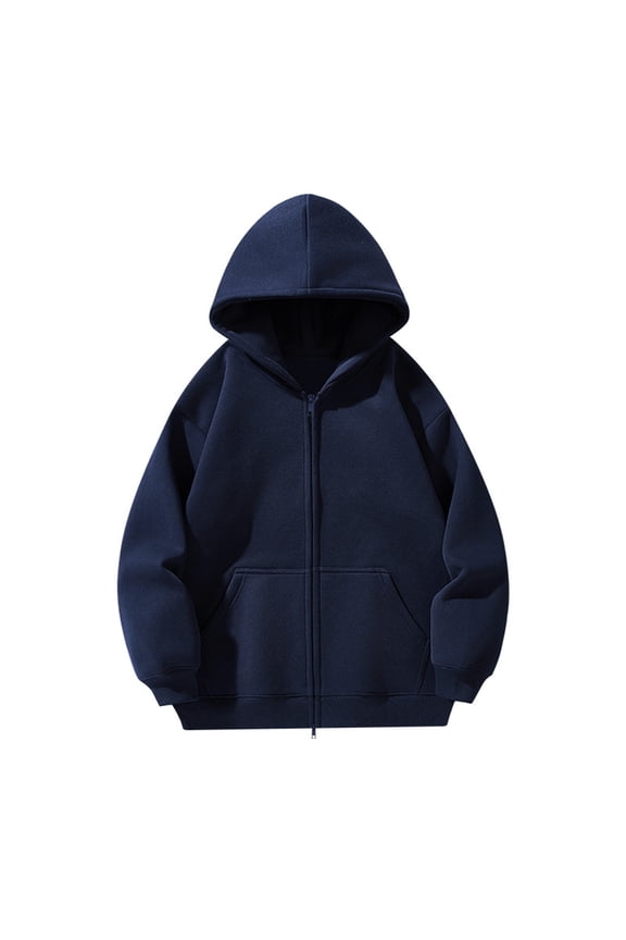 Hoodies Sweatshirt for Men Pullover Lightweight Zip Up Long Sleeve Casual Cardigan Solid Jacket Outerwear Tops for Everyday Winter Wear Navy