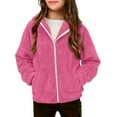 thumbnail image 1 of ZHOUCHANKIDS Kids Hooded Cardigan Fuzzy Jacket Winter Open Front Coat Outwear with Pockets Hot Pink 13-14 Years, 1 of 6