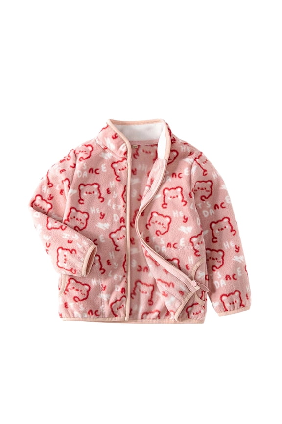 Kids Printed Polar Jacket Toddler Baby Boys Girls Autumn Winter Warm Sherpa Lining Outerwear Soft Lightweight C 5-6 Years