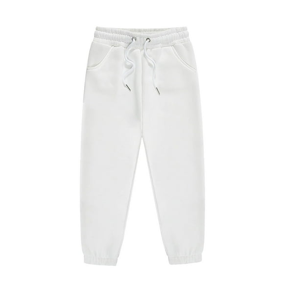 ZHOUCHANKIDS Kids Unisex Plain Sweatpants Cotton Drawstring Casual Pull-on Jogger Pants for Boys or Girls White 2-3 Years