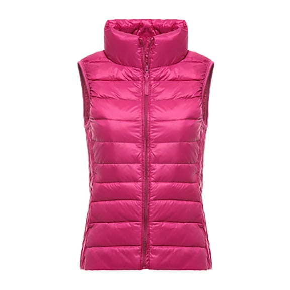 ZHOUCHANKIDS Lightweight Warm Puffer Vest for Women Plus Size Sleeveless Collar Zip Up Water-Resistant Packable Puffer Vest Jacket Hot Pink XXXL