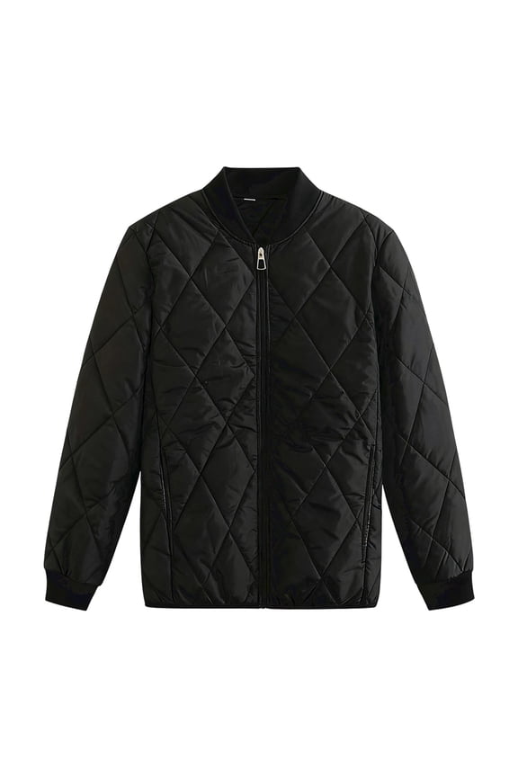 Lightweight Winter Warm Quilted Baseball Jacket Short Padded Coat Stand Collar Casual Street Fashion Outerwear for Women Black XXXXL