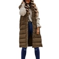 thumbnail image 1 of ZHOUCHANKIDS Long Vest for Women Sleeveless Winter Long Puffer Vest Lightweight Warm Zip Up Hooded Jacket Khaki S, 1 of 4