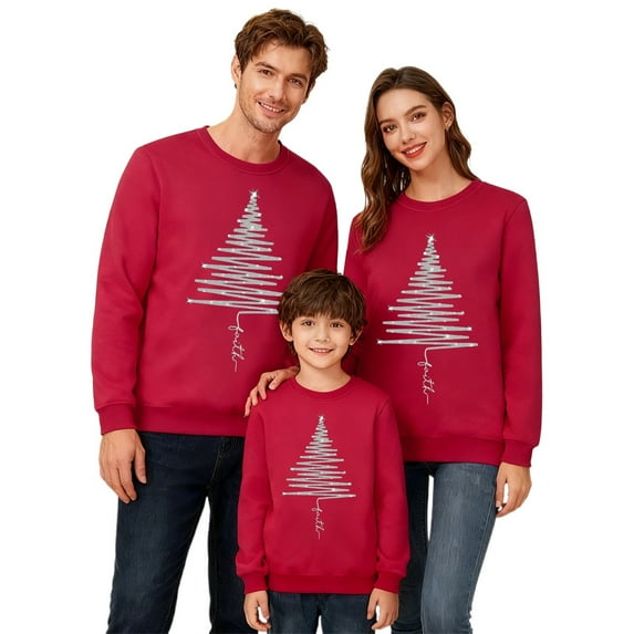 ZHOUCHANKIDS Matching Christmas Sweatshirts for Family Holiday Xmas Pullover Tops Couples Womens Mens Kids Boys Girls Shirts Matching Long Sleeve Crewneck Pullover Red 8-9Years