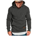 thumbnail image 1 of ZHOUCHANKIDS Men Solid Color Drawstring Hooded Pocket Leather Label Casual Hoodie Business Com fortable Loose Trendy Hoodie Dark Gray X-Large, 1 of 5