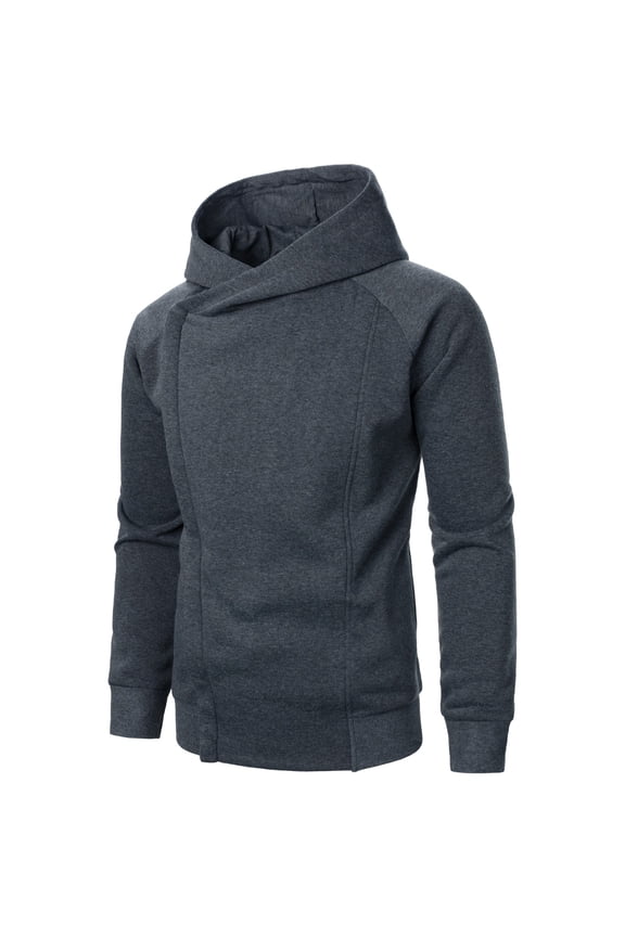 Men Winter Knitted Jacquard Fabric Hooded Sweatshirt Long Sleeve Solid Color Top with Pocket Comfort Wear Dark Gray L