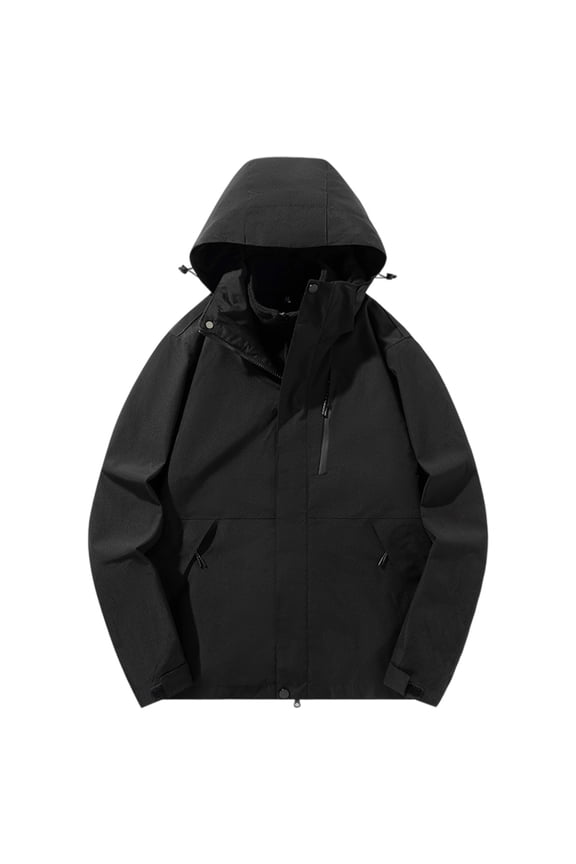 Men Winter Parka Jacket Ski Jacket Outdoor Solid Color Zipper Hooded Outerwear Black M