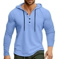 thumbnail image 1 of ZHOUCHANKIDS Men's Athletic Performance Hooded Long Sleeve Shirt with Border Design for Training and Casual Wear Blue XL, 1 of 8