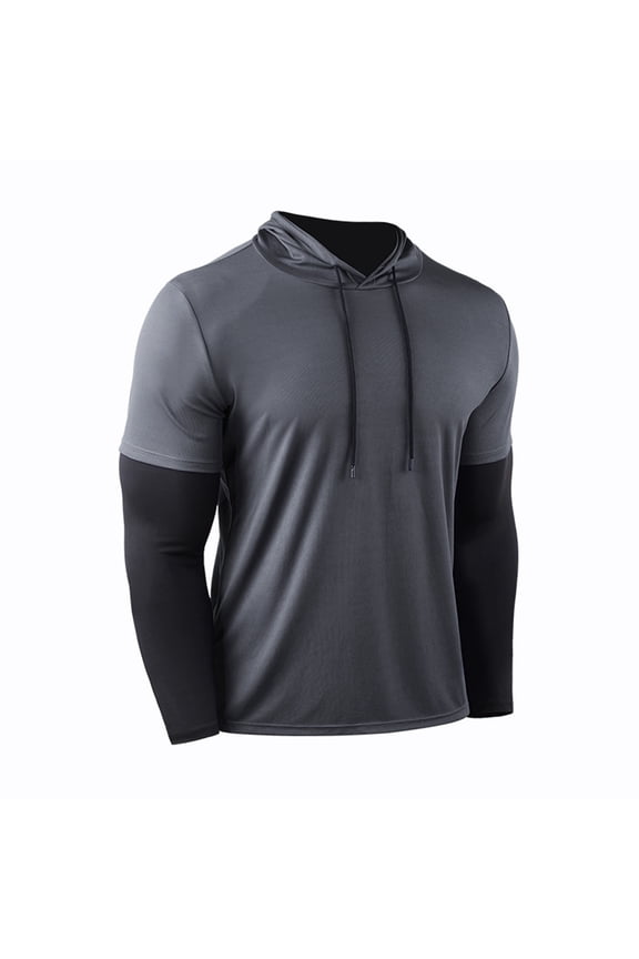 Men's Athletic Pullover Hoodie Long Sleeve Workout Shirt for Running Training and Loose Fit Exercise Comfort Wear Grey L