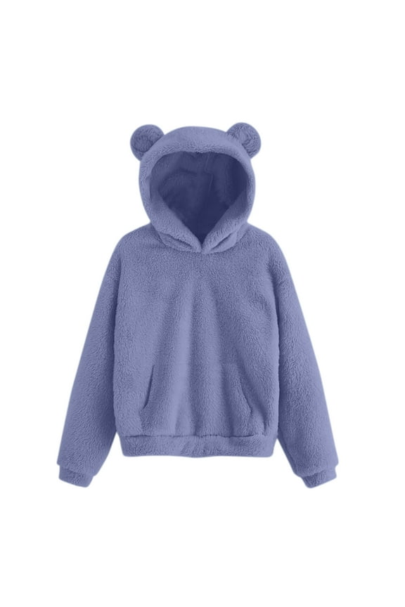 Men's Bear Ears Hooded Sweatshirt Warm Cozy Pullover For Adults Comfortable Winter Wear Purple XXL