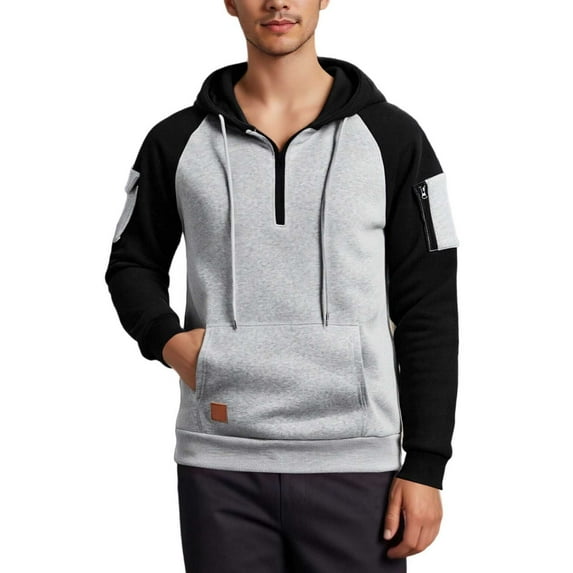 ZHOUCHANKIDS Men's Blend Hooded Sweatshirt Featuring Front Pocket For Everyday Relaxed Wear And Easy Movement Grey S