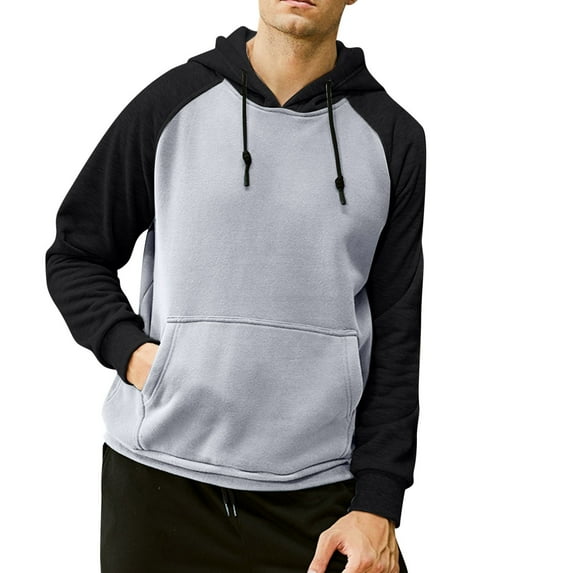 ZHOUCHANKIDS Men's Casual Pullover Hoodie with Drawstring and K-angaroo Pocket Casual Solid Hoodie Sweatshirt Splicing Loose Long Sleeve Sweatshirt Top Grey Large