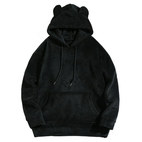 ZHOUCHANKIDS Men's Casual Pullover Hoodie with Drawstring and K-angaroo Pocket Solid Color Hooded Casual Personality Fashion Sweater Jacket Coat Black X-Large