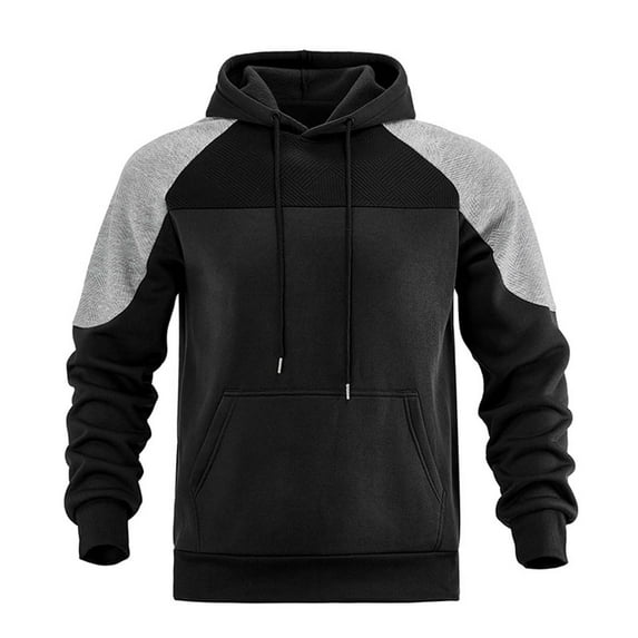 ZHOUCHANKIDS Men's Casual Pullover Hoodie with Drawstring and Kangaroo Pocket Casual Loose Color Blocked Hooded Sweatshirt Outwear for Fall Winter Oversized Streetwear Black