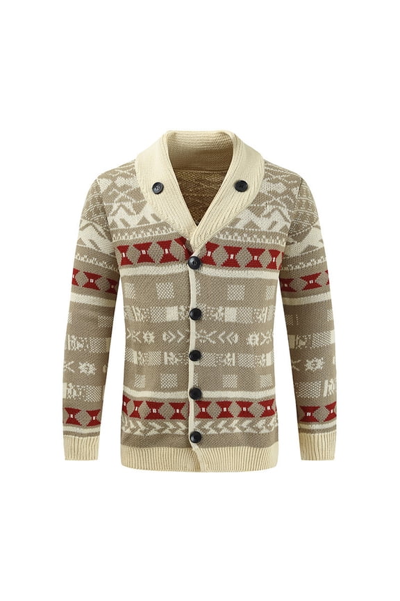 Men's Christmas Cardigans Xmas Sweaters Reindeer Snowflake Shawl Collar Knitted Cardigan Sweater White M