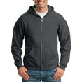 thumbnail image 1 of ZHOUCHANKIDS Men's Classic Full Zip Hoodie - Solid Color Casual Hooded Sweatshirt with Pocket Thickened Solid Color Loose Fashion Hoodie Cardigan Outwear Dark Gray, 1 of 3