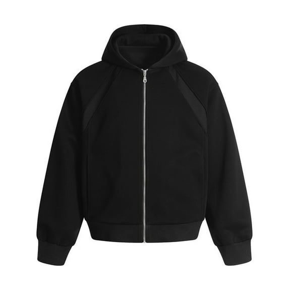 ZHOUCHANKIDS Men's Full-Zip Heavyweight Air Layer Hoodie - Loose Fit Unisex Couple Casual Sportswear,Lightweight Streetwear Pullover Outerwear for Everyday Casual Black
