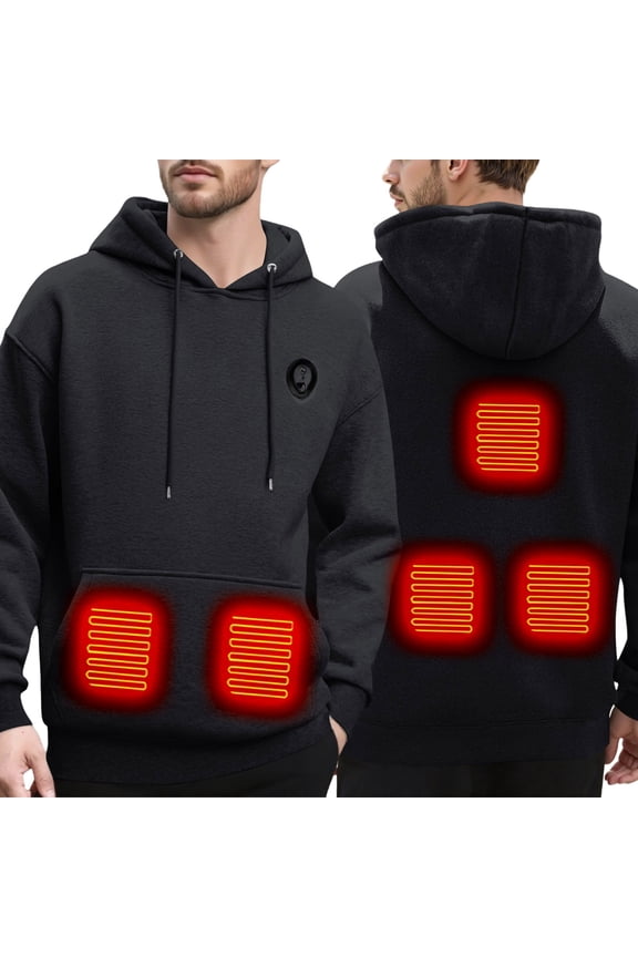 Men's Heated Hoodie With Advanced Warming Technology LED Light Comfortable Lined Winter Wear For Outdoor Indoor Activities Black M