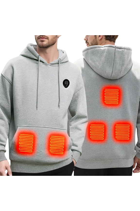 Men's Heated Hoodie With Advanced Warming Technology LED Light Comfortable Lined Winter Wear For Outdoor Indoor Activities Grey M