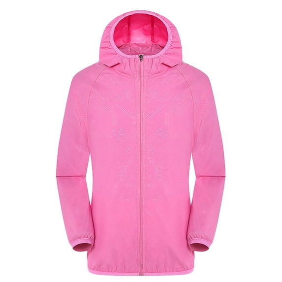 ZHOUCHANKIDS Men's Lightweight Hooded Windproof Rainproof Casual Windbreaker Jacket Top Coat for Outdoor Weather Cycling Clothing Pink M